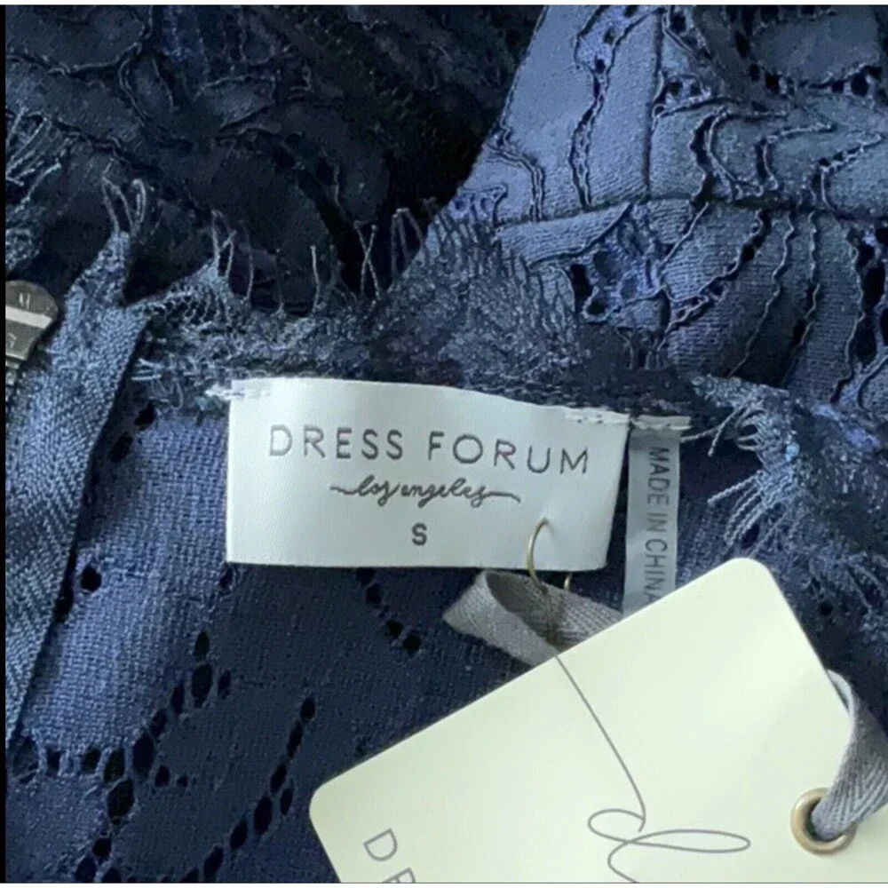 Dress Forum Sheath Dress Navy Blue Lace 3/4 Sleeve‎ Cocktail Dress Mini Dress S